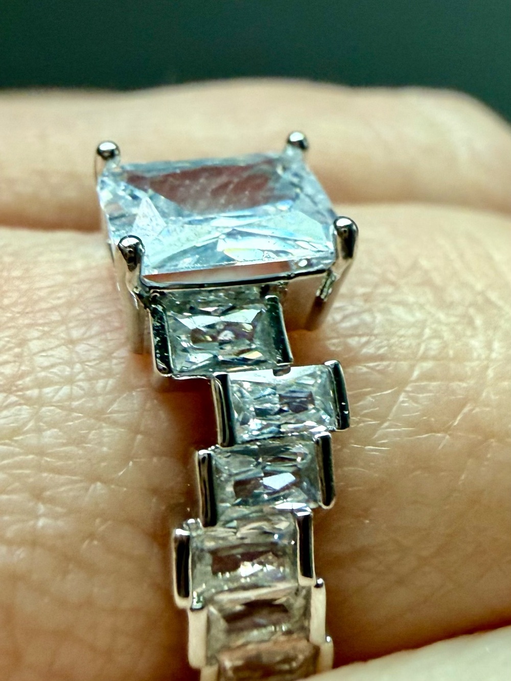 NEW!!Classic 14k White Gold-Plated Emerald Cut CZ Engagement Ring - White size 8 - Picture 7 of 15